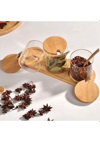 Resim Ekinci Home Mien 3lü Yuvarlak Cam Baharatlık Bej 