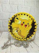 Resim Ahşap Plakalı Örgü Çocuk Çantası (pikachu) 