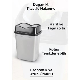 Resim Gri Çift Kapaklı Kelebek Çöp Kovası, 2,5 Litre, Tezgah Üstü, Banyo, Mutfak ve Ofis Kullanımına Uygun 