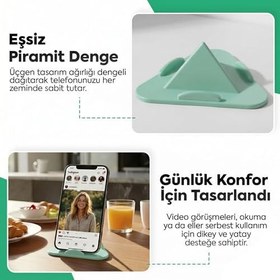 Resim Telefon Tablet Tutucu - Piramit Tasarım 3 Açılı Masaüstü Stand, iPhone ve Android Uyumlu, Ofis, Online Ders ve Toplantılar İçin, 4-11 İnç (1, Su Yeşili) 