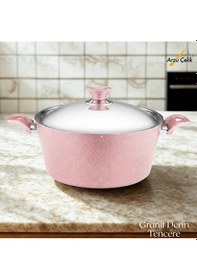 Resim 28 Cm Granit Derin Tencere Çelik Kapak - Pembe Pembe 