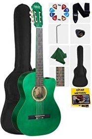 Resim Midex CG-395GRN Yeşil Renk Kesik Klasik Gitar 4/4 Yetişkin Boy Sap Ayarlı Full Set 