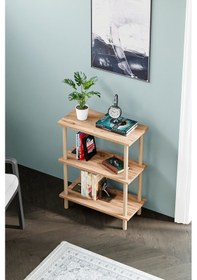 Resim Dekoratif 3 Raflı Ahşap Ayaklı Kitaplık Yan Sehpa Atlantik Çam 