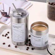 Resim 1 adet 320ml/600ml İzoleli Paslanmaz Çelik Kahve Bardağı, 10.8oz/20.3oz Çift Katmanlı Pipetli Su Şişesi, Açık Hava Kampı, Yürüyüş ve Sürüş için Uygun 
