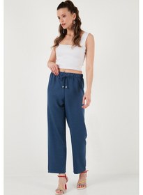 Resim Lela Relaxed Fit Bol Paça Bayan Pantolon 5865826 Indigo 
