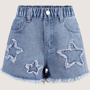 Resim Yıldız Aplike Detaylı Kız Çocuk Kot Şortları - 3 Yaş ve Üzeri İçin Elastik Bel, Makinede Yıkanabilir Yazlık Kısa Kumaş Pantolonlar, Rahat Kesim Jean Shorts, Dayanıklı Çocuk Giyimi 
