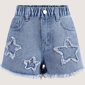 Resim Yıldız Aplike Detaylı Kız Çocuk Kot Şortları - 3 Yaş ve Üzeri İçin Elastik Bel, Makinede Yıkanabilir Yazlık Kısa Kumaş Pantolonlar, Rahat Kesim Jean Shorts, Dayanıklı Çocuk Giyimi 