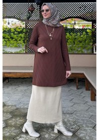 Resim Rabia Şamlı Damla Triko Tunik Kahve Çok Renkli 
