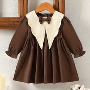 Resim 1 adet Bahar/Sonbahar Kore Tarzı Kolej Tarzı Elbise Yaylı Kontrast Renkli Yaka Retro Uzun Kollu Prenses Elbisesi Fener Kollu Batı Tarzı Pamuklu Kız Elbisesi 