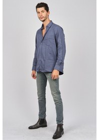 Resim De Leone Erkek Uzun Kollu Yün Apre Gömlek 0171114 Koyu Mavi Koyu Mavi 