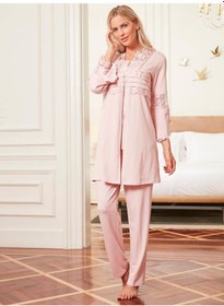 Resim Bone Club 4800 Pudra Hamile Lohusa 3 Lü Pijama Sabahlık Tk 