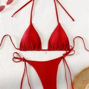 Resim Katlanmış Askılı Seksi Tek Renk Bikini 