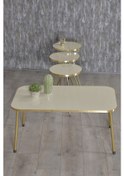 Resim Zigon Sehpa Ve Orta Sehpa Kr Gold Metal Ayak Gold Krem Set 