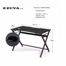 Resim Zizuva Tasarım 140x75x70 CM Askılıklı Siyah Oyuncu ve Çalışma Masası 