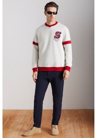 Resim Grimelange Reynon Erkek V Yakalı Aplikeli Organik Pamuklu Içi Polarlı Yumuşacık V Yaka Taş Rengi Sweatshirt 