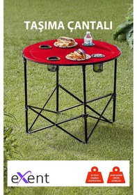 Resim Yuvarlak Katlanır Kamp Masası, Taşıma Çantalı Kamp Masası, Piknik Masası-kırmızı-71x71x60 Siyah 