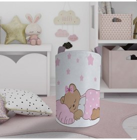 Resim Mekta Home Bebek Ve Çocuk Odası Uyuyan Sevimli Ayı Desenli Pembe Oyuncak Sepeti Renkli Çok Renkli 