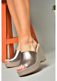 Resim Fox Shoes K250101509 Platin Dolgu Topuklu Kadın Terlik Platin 