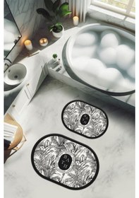 Resim Yıkanabilir Kaymaz Tabanlı Modern Desenli 2'li Banyo Paspas Takımı Obps0002 Renkli 