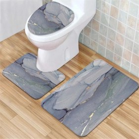Resim DouranShop Mavi Stil 3 Adet Mermer Tuvalet Paspas Banyo Paspas Seti Ev Gereçleri Zemin Kaplama Kaymaz Halı Kilim Minimalist Tarzı Doku Wc Mat Duş (Yurt Dışından) 