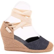 Resim Star Tombis Gerçek Elişi Kot Mavisi Ipli Dolgu Topuk Keten Espadril Handmade Mavi 