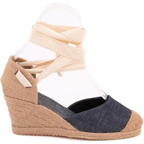 Resim Star Tombis Gerçek Elişi Kot Mavisi Ipli Dolgu Topuk Keten Espadril Handmade Mavi 