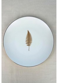 Resim Tabak Evi Porselen Natura Fern Altın Yaldız Servis Tabağı 24,50cm 6 Lı Çok Renkli 
