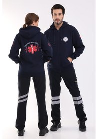 Resim Paramedik Acil Sağlık Unisex Kapşonlu Hırka - Lacivert-7471 Lacivert 