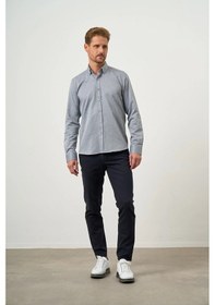 Resim Slim Fit Düğmeli Yaka Oxford Kolay Ütülenebilir Pamuklu Kutulu Uzun Kollu Gömlek 