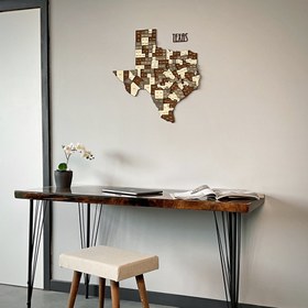 Resim 3D Ahşap ABD Teksas Haritası, Muhteşem Ahşap Duvar Dekoru - 90x88 cm 