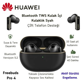 Resim Huawei Freebuds Pro 4 Anc Tws Siyah Kulak Içi Bluetooth Kulaklık + Valkyrie Şarj Edilebilir Ağız Duşu Hediye 