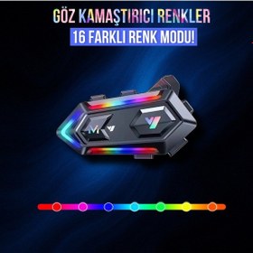 Resim Motorsiklet Kask Interkom Kulaklık Rgb Işıklı Bluetooth 5.3 Çift Telefon Bağlantı 