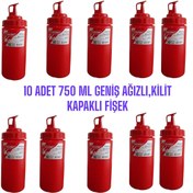 Resim GastroPlast 10 ADET 750 ML KİRMİZİ, GENİŞ AĞIZLI, ÖZEL KİLİT KAPAKLI FİŞEK SOSLUK 