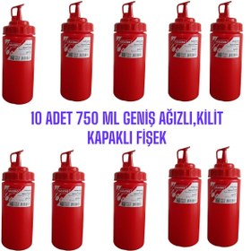 Resim GastroPlast 10 ADET 750 ML KİRMİZİ, GENİŞ AĞIZLI, ÖZEL KİLİT KAPAKLI FİŞEK SOSLUK 