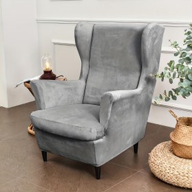 Resim Gümüş Renkli Tüylü Kadife Esnek Kanatlı Koltuk Örtüsü Seti - Modern Minimalist Tasarım, Oturma Odası, Yatak Odası ve Yemek Alanı İçin, Evcil Hayvan Dostu 
