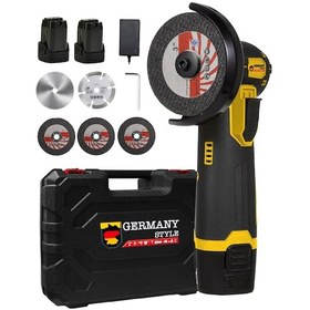 Resim Germany Style Alman-MS365 Çift Akülü Açılı Şarjlı Avuç Taşlama Demir Kesme 75 MM 