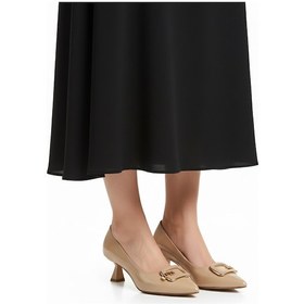 Resim Bej Kırışık İnce Kısa Topuklu Kadın Abiye Ayakkabı 357189 Z Bej Kırışık 