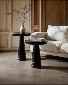 Resim AYLESA Doğal Ahşap 2’li Set Siyah Renk Mantar Yan Sehpa Modern Fiskos Zigon Çiçeklik 