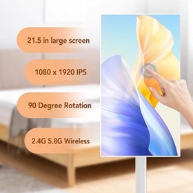 Resim Sorandy Ultra Ince Ve Ultra Hafif Tasarım, 21.5 inç Dokunmatik Ekran TV, Döndürülebilir Ekran, 6G 128g, canlı akış Için, Kablosuz BT, Tekerlekler üzerinde (AB fişi 100-240V) 