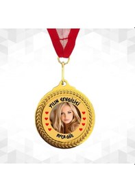 Resim 7,3 Cm Altın Renk Zeytin Dalı Madalya Kişiye Özel Yazı Alanlı Ödül Madalyası Sarı 