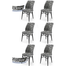 Resim Canisa Flex Serisi, Üst Kalite Mutfak Sandalyesi, 6 Adet Zebre Desen Sandalye, Gürgen Siyah Ahşap Ayak Sandalye Zebra Desen Ayaklar Siyah 
