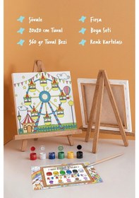 Resim Lunapark Dönme Dolap Temalı Çocuk Boyama Tuvali Şövaleli Eğitici Boyama Seti 20x20 Cm 