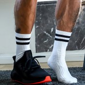 Resim 6 Çift Erkeklerin Trendy Çizgili Crew Çorapları, Erkeklerin Tüm Mevsimlerde Giyebileceği Nefes Alabilen Rahat Günlük Unisex Çorapları 