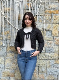 Resim nancastore yumuşak tüylü renkli yansımalı crop hırka bolero 