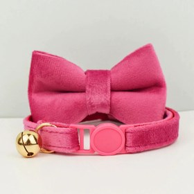 Resim Bow Tie Cat Collar Safety Bell Cat Collar - DARK PINK Leash + Bow Tie / S/M 