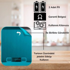 Resim Buffer® Tf 1002 Hassas Ölçümlü Maksimum 5 kg Kapasiteli LED Ekran Platin Dijital Mutfak Tartısı 