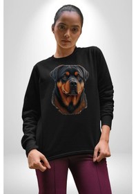 Resim Rottweiler A Secere Unisex Siyah Baskılı Sweatshirt Siyah 