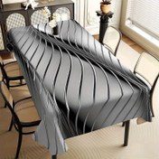 Resim 1 adet Şık Avrupa Masa Örtüsü, Dalga Çizgi Tasarımı Gümüş Gri Masa Örtüsü, Makinede Yıkanabilir, Polyester Lif Masa Örtüsü, Yemek ve Kahve Masaları için Uygun - Ev Dekorasyonu için Mükemmel Seçim 