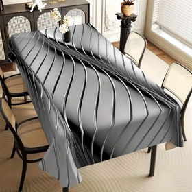 Resim 1 adet Şık Avrupa Masa Örtüsü, Dalga Çizgi Tasarımı Gümüş Gri Masa Örtüsü, Makinede Yıkanabilir, Polyester Lif Masa Örtüsü, Yemek ve Kahve Masaları için Uygun - Ev Dekorasyonu için Mükemmel Seçim 
