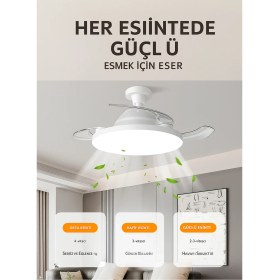 Resim Qasul LED Işıklı Katlanabilir Akıllı Tavan Vantilatörü – Sessiz Fan & Kumandalı Aydınlatma 
